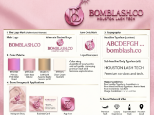 Bomblash.co brandkit dispalying brand colors, logo, and typography