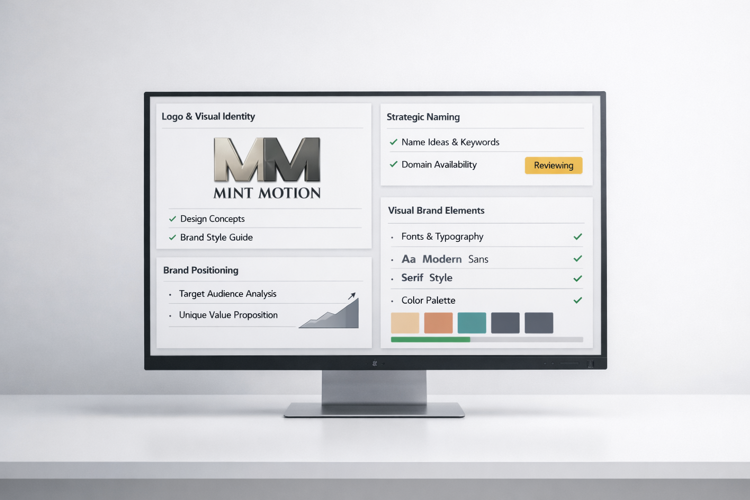 Monitor displaying mockup of branding process