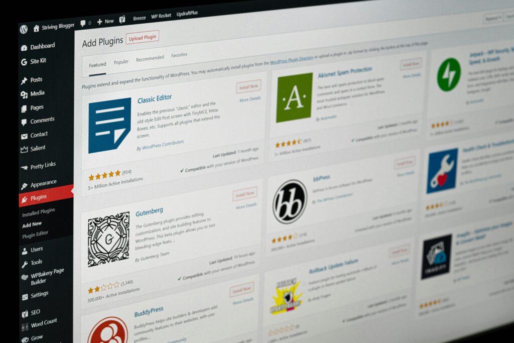 Wordpress add plugin screen