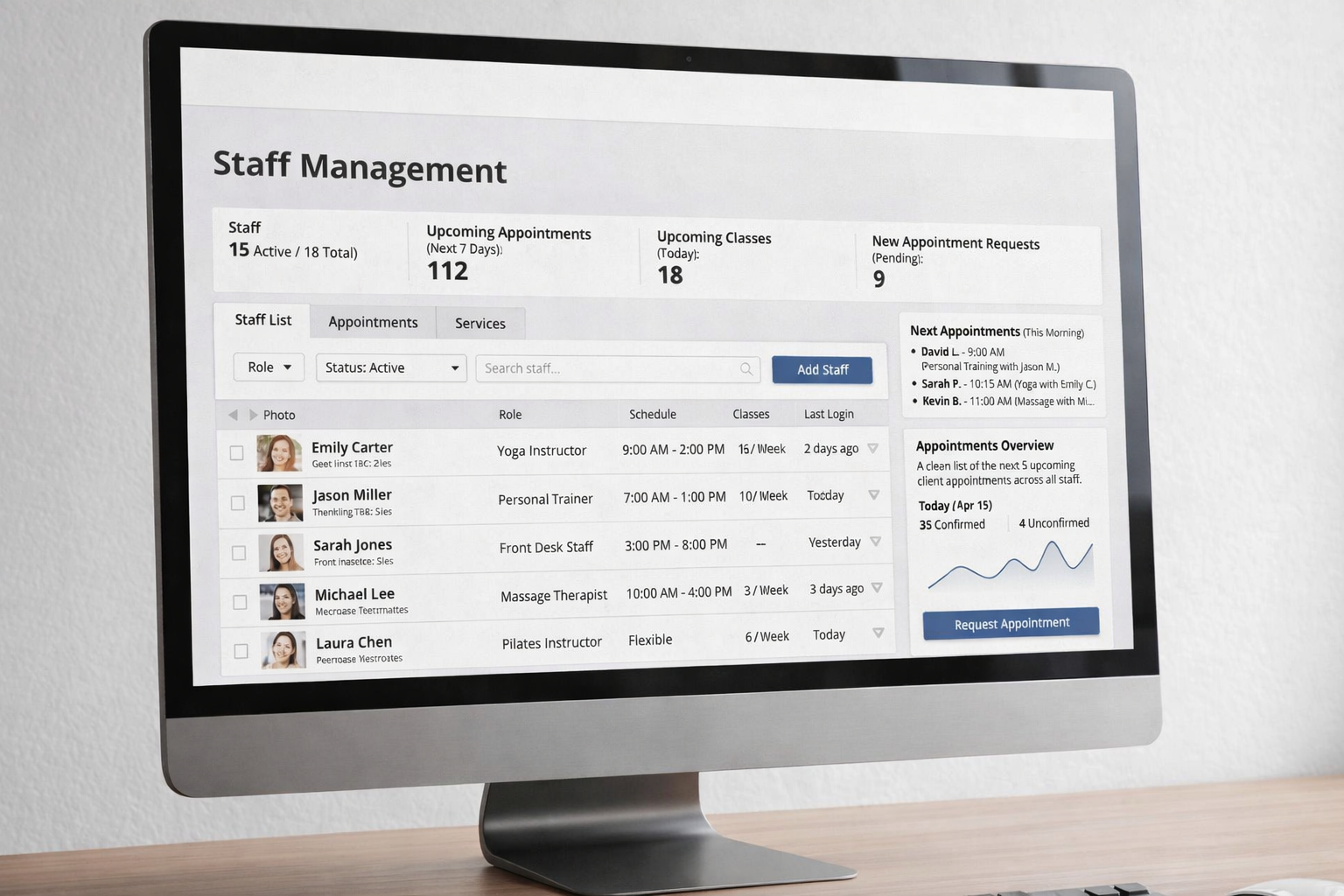 Mockup of gym management portal