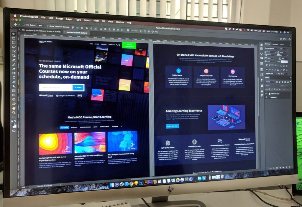 Web desinging view in desktop monitor representing website support at Potere Growth.